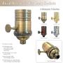 Royal Designs Vintage 3-Way Turn Knob Lamp Socket, Antique Brass, Set of 2