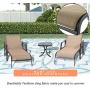LOKATSE HOME Outdoor Patio Adjustable Metal Chaise Lounge Chair Recliner Set of 2 with 1 Glass Top Bistro Table - Beige