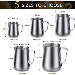 Milk Frothing Pitcher 350ml 600ml 900ml 1500ml 2000m(12oz 20oz 32oz 50oz 66oz)Steaming Pitchers Stainless Steel Milk Coffee Cappuccino Latte Art Barista Steam Pitchers Milk Jug Cup with Decorating Pen