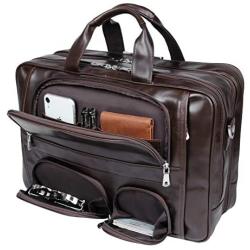 Texbo Napa Leather Briefcase for Men Fits 17 Laptop Large Business Messenger Bag with YKK Zippers