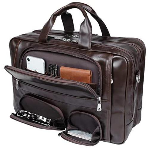 Texbo Napa Leather Briefcase for Men Fits 17 Laptop Large Business Messenger Bag with YKK Zippers