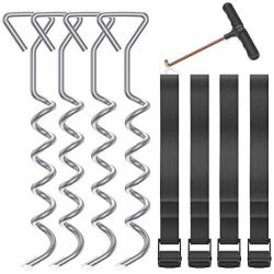 ANXEN Trampoline Stakes Heavy Duty with Spring Pull Tool, Trampoline Parts Corkscrew Shape Steel Stakes Wind Anchor Kit for Trampolines