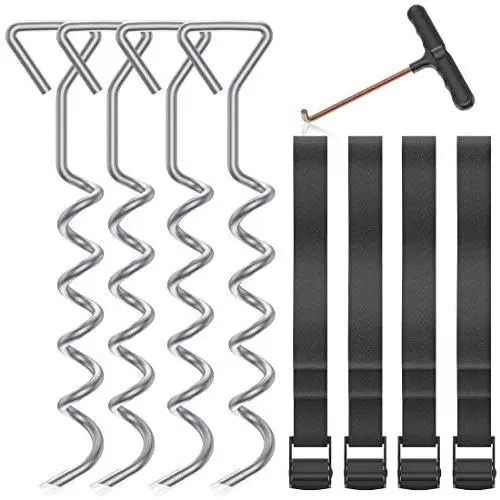 ANXEN Trampoline Stakes Heavy Duty with Spring Pull Tool, Trampoline Parts Corkscrew Shape Steel Stakes Wind Anchor Kit for Trampolines ANXEN Trampoline Stakes Heavy Duty with Spring Pull Tool, Trampoline Parts Corkscrew Shape Steel Stakes Wind Anchor Kit for Trampolines