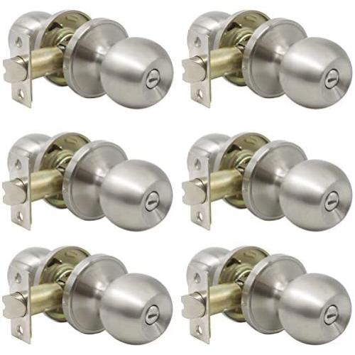 Probrico Privacy Interior Door Knobs Bed and Bath Handle Levers Keyless Brushed Nickel Lockset 6 Pack