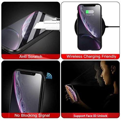 MIMEI Privacy Magnetic Case for iPhone Xs MAX 6.5inch, Clear Double Sided Tempered Glass [Magnet Absorption Metal Bumper Frame] Thin Anti-Spy 360 Full Protective Phone Case 5.8 (Black, Xs MAX 6.5'')