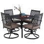 MFSTUDIO 5 Piece Black Metal Outdoor Patio Dining Bistro Set with 4 Swivel Chairs and Steel Frame Slat Larger Square Table, 37'' Table and 4 Backyard Garden Chairs Outdoor Furniture Set, Black