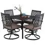 MFSTUDIO 5 Piece Black Metal Outdoor Patio Dining Bistro Set with 4 Swivel Chairs and Steel Frame Slat Larger Square Table, 37'' Table and 4 Backyard Garden Chairs Outdoor Furniture Set, Black MFSTUDIO 5 Piece Black Metal Outdoor Patio Dining Bistro Set with 4 Swivel Chairs and Steel Frame Slat Larger Square Table, 37'' Table and 4 Backyard Garden Chairs Outdoor Furniture Set, Black