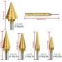 6 pcs Titanium Step Drill Bits Set and Automatic Center Punch - High-Speed Metal Steel Drill Double Side, Hss Cobalt Multiple Hole 50 Sizes with Aluminum Case