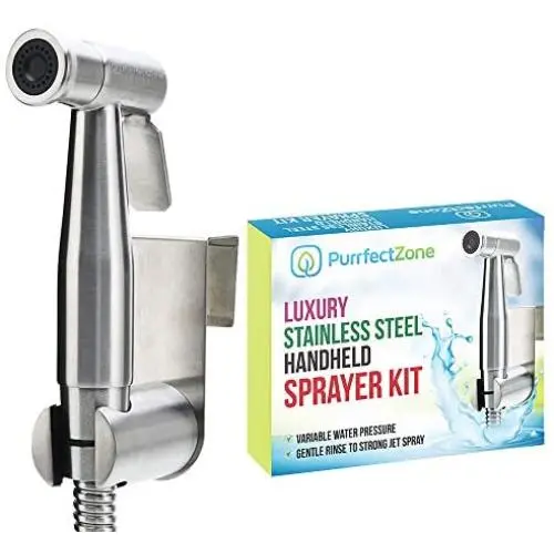 Purrfectzone Bidet Sprayer for Toilet and Baby Cloth Diaper Sprayer- Easy to Install, Great Hygiene with Less Money Spent (Brushed Nickel)