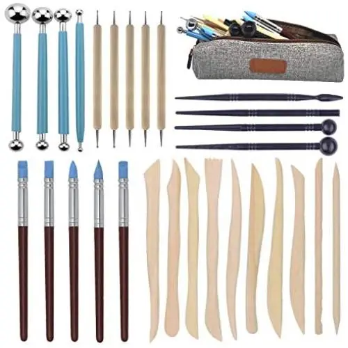Augernis Polymer Clay Tools,28pcs Modeling Clay Sculpting Tools Set for Pottery Sculpture,Dotting Tools Ball Styluses for Rock Painting Cake Fondant Decoration Augernis Polymer Clay Tools,28pcs Modeling Clay Sculpting Tools Set for Pottery Sculpture,Dotting Tools Ball Styluses for Rock Painting Cake Fondant Decoration