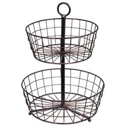 BirdRock Home 2 Tier Wire Fruit Basket - Round Metal Standing Baskets - Fruit Vegetable Garlic Caddy - Freestanding Rustic Decorative Basket