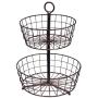 BirdRock Home 2 Tier Wire Fruit Basket - Round Metal Standing Baskets - Fruit Vegetable Garlic Caddy - Freestanding Rustic Decorative Basket