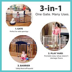 Toddleroo by North States 3 in 1 Arched Décor Metal Superyard: 144'' long extra wide baby gate, barrier or play yard. Hardware or freestanding. 6 panels, 10 sq.ft. enclosure (30'' tall, Matte Bronze)