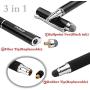 MEKO Stylus Pen 3 in 1 Rubber Tip and Micro Fiber Tip Stylus/Styli Ballpoint Pen (2Pcs) Metal Barrel with Rubber Grip Bundle with 2 Replacement Fiber Tips, 2 Rubber Tips,2 Refill Ink -Silver