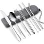 Travel Utensils, Tifanso Reusable Utensils with Case, Portable Travel Camping Cutlery Set, 9-Piece including Knife Fork Spoon Chopsticks Cleaning Brush Metal Straws, Stainless Steel Flatware Set