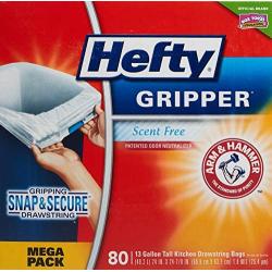 Hefty Gripper Tall White Trash Bags, Unscented, 13 Gallon, 80 Count