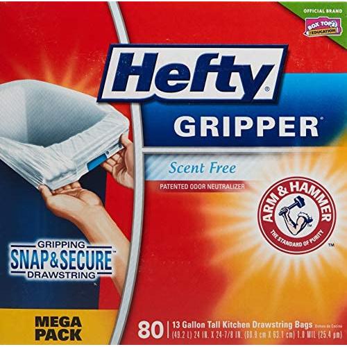 Hefty Gripper Tall White Trash Bags, Unscented, 13 Gallon, 80 Count