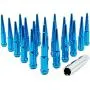 Wheel Accessories Parts Set of 24 Blue Spiked Solid Metal Lug Nuts M14x1.5 Thread 4.4 Inch Tall Closed End Bulge Acorn Spike Lug Nut 1 Long Socket Key