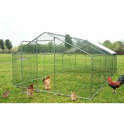 wonline Large Metal Chicken Coop, Hen Rabbit Chicken Cage, Backyard Walk-in Pens Crate Enclosure Playpen Pet Exercise