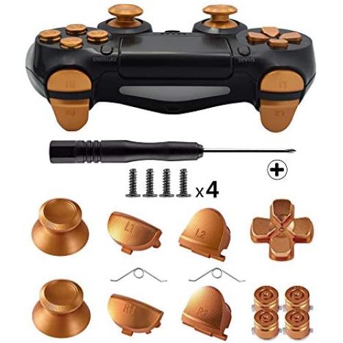 TOMSIN Metal Buttons for DualShock 4, Aluminum Metal Thumbsticks Analog Grip & Bullet Buttons & D-pad & L1 R1 L2 R2 Trigger for PS4 Controller Gen 1 (Gold)