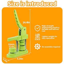 MK.Bear Installation-Free Button Badge Maker Machine 32mm (1¼ in) DIY Gift, Pin Button Maker Press Badge Punch Press with Free 500pcs Button Parts & 100pcs Pictures &Adjustable Circle Cutter(Green)