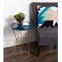 Kate and Laurel Mendel Round Metal End Table, Blue Top with Rose Gold Base