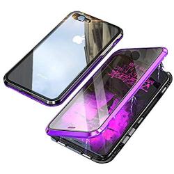 iPhone 7 Plus Case,iPhone 8 Plus Case,360° Full Body,Front and Back of Clear Touchable HD Tempered Glass,with Screen Protector Magnetic Adsorption Metal Frame Cover Ultra Thin Fit 7P/8P,Purple+Black