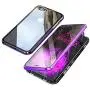 iPhone 7 Plus Case,iPhone 8 Plus Case,360° Full Body,Front and Back of Clear Touchable HD Tempered Glass,with Screen Protector Magnetic Adsorption Metal Frame Cover Ultra Thin Fit 7P/8P,Purple+Black