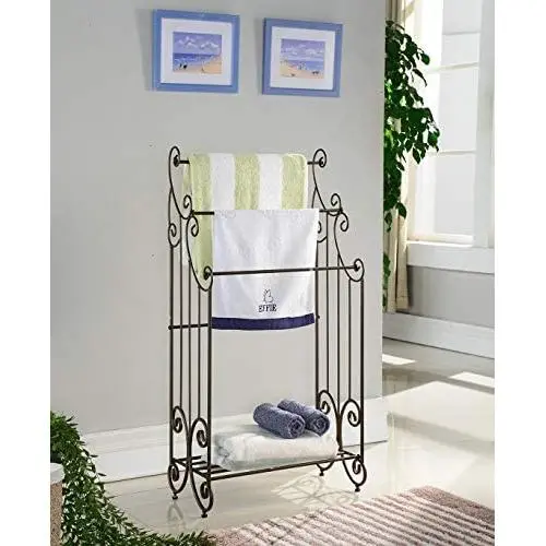Kings Brand Furniture Metal Free Towel Rack Stand with Shelf, Pewter Kings Brand Furniture Metal Free Towel Rack Stand with Shelf, Pewter