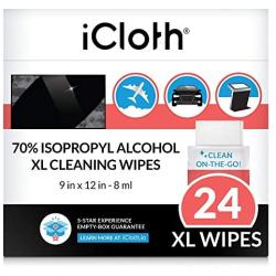 iCloth 70% Isopropyl Alcohol Cleaning Wipes – For Extra-Large Devices and Surfaces – Screen Cleaner For All Kinds of Large Electronics – Streak-Free Formula and Lint-Free Cloth – Box of 24