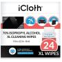 iCloth 70% Isopropyl Alcohol Cleaning Wipes – For Extra-Large Devices and Surfaces – Screen Cleaner For All Kinds of Large Electronics – Streak-Free Formula and Lint-Free Cloth – Box of 24