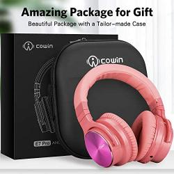 COWIN E7 PRO [Upgraded] Active Noise Cancelling Headphones Bluetooth Headphones with Microphone/Deep Bass Wireless Headphones Over Ear, 30 Hours Playtime for Travel/Work, Pink