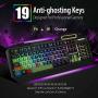 RGB LED Backlit Gaming Keyboard with Anti-ghosting, Light up Keys Multimedia Control, USB Wired Waterproof Metal Keyboard for PC Games Office (Cool Black)