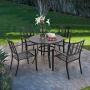 PHI VILLA Outdoor Patio Steel Frame Slat Seat Dining Arm Chairs Set of 4 for Garden,Backyard - Black