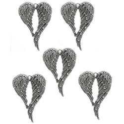 JGFinds Large Angel Wings Charm Pendants - 5 Pack of Silver Toned DIY Jewelry Making Supplies