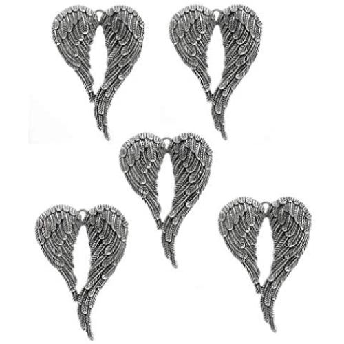 JGFinds Large Angel Wings Charm Pendants - 5 Pack of Silver Toned DIY Jewelry Making Supplies