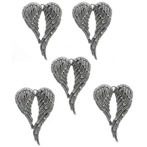 JGFinds Large Angel Wings Charm Pendants - 5 Pack of Silver Toned DIY Jewelry Making Supplies