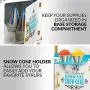 Nostalgia Inch Tall Snow Cone Cart, Metal Scoop Makes 48 Icy Treats, Includes Storage Compartment, Wheels For Easy Mobility – White/Blue