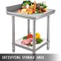 Mophorn Stainless Steel Work Table with Backsplash 24 x 24 x 34 Inch Commercial Food Prep Worktable Heavy Duty Prep Worktable Metal Work Table with Adjustable Feet for Restaurant, Home and Hotel