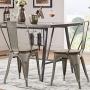 Metal Dining Chairs with Wood Seat, Tolix Style Indoor-Outdoor Stackable Industrial Chair with Back Set of 4 for Kitchen, Dining Room, Bistro and Cafe (Gun)