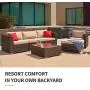 SUNCROWN Outdoor Patio Furniture Sectional Sofa and Chair (6-Piece Set) All-Weather Brown Wicker with Seat Cushion and Modern Glass Coffee Table, Garden, Backyard, Pool, Waterproof Cover