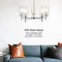 VINLUZ Contemporary 5 Light Large Chandeliers Modern Clear Glass Shades Pendant Lighting Brushed Polished Nickel Dining Room Lighting Fixtures Hanging Adjustable Wire Semi Flush Ceiling Lights