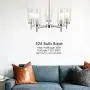 VINLUZ Contemporary 5 Light Large Chandeliers Modern Clear Glass Shades Pendant Lighting Brushed Polished Nickel Dining Room Lighting Fixtures Hanging Adjustable Wire Semi Flush Ceiling Lights