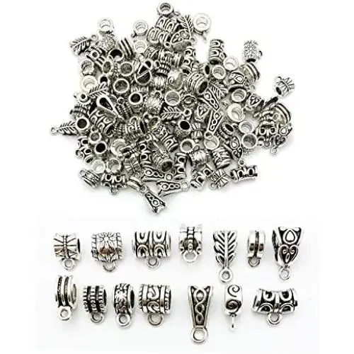 JIALEEY 125 Piece Mixed Antique Tibetan Silver Bail Tube Beads, Bail beads, Spacer Bead, Bead Hanger Fit Charm European Bracelet Pendant Jewelry Making JIALEEY 125 Piece Mixed Antique Tibetan Silver Bail Tube Beads, Bail beads, Spacer Bead, Bead Hanger Fit Charm European Bracelet Pendant Jewelry Making
