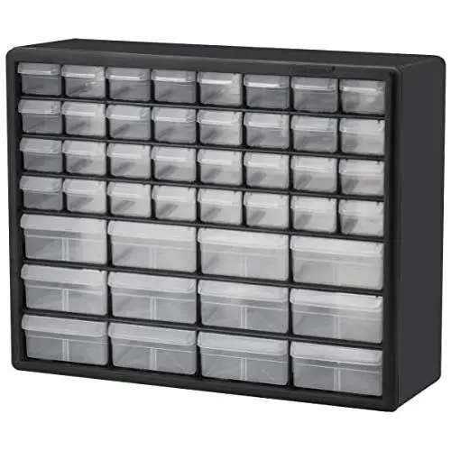 Akro-Mils 44 Drawer 10144, Plastic Parts Storage Hardware and Craft Cabinet, (20-Inch W x 6-Inch D x 16-Inch H), Black (1-Pack)