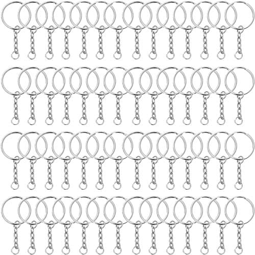 200PCS Key Ring with Chain, Metal Split Keychain Ring Parts for Organizing Home Car Office Keys and Accessories Organization, Silver