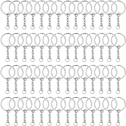 200PCS Key Ring with Chain, Metal Split Keychain Ring Parts for Organizing Home Car Office Keys and Accessories Organization, Silver