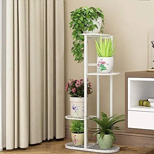 Metal 4 Tier 5 Potted Plant Stand Multiple Flower Pot Holder Shelves Planter Rack Storage Organizer Display for Indoor Garden Balcony, Overall Size: 33×17.5 Inch Metal 4 Tier 5 Potted Plant Stand Multiple Flower Pot Holder Shelves Planter Rack Storage Organizer Display for Indoor Garden Balcony, Overall Size: 33×17.5 Inch