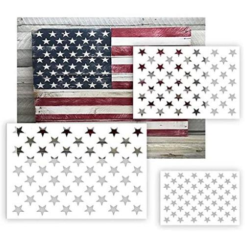 American Flag 50 Star Stencil Template for Painting on Wood, Fabric, Paper, Airbrush, Glass and Wall Art, Reusable Starfield Stencil 6 Pack(3 Sizes)