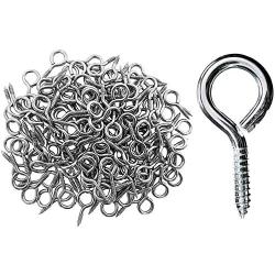 100pcs Screw Eye,1 inch Lag Eyebolts Thread Eye Screws, Silver Plated Metal Eye Shape Screw Hooks Self-Tapping Screws Hooks Ring